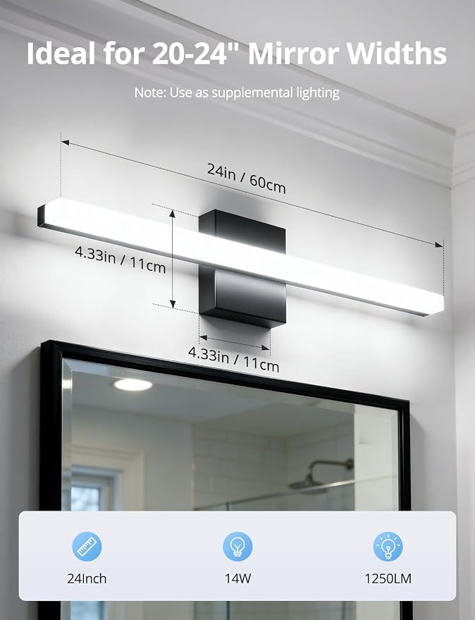 Combuh LED Bathroom Light Fixtures Over Mirror 24 Inch 14W, Modern IP44 Wall - Image 6