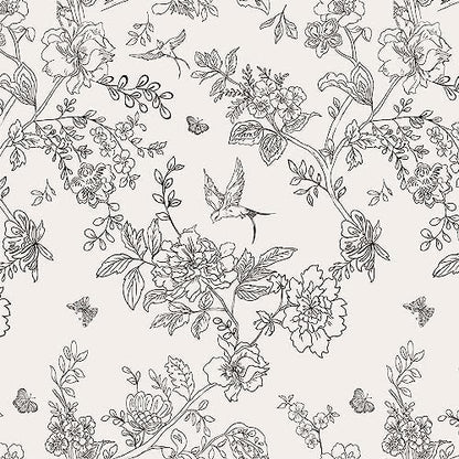 Froluya Black and Cream White Floral Wallpaper Peel and Stick Wallpaper by Froluya