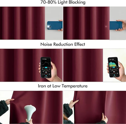MIULEE Christmas Wine Red Back Tab Blackout Curtains 108 Inch Long 2 Panels Set - Image 5