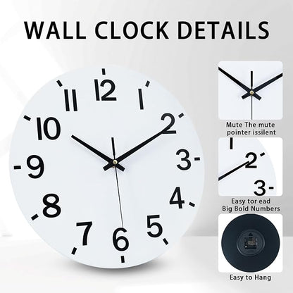 HZDHCLH Wall Clock 12 Inch Silent Non Ticking Wood Battery Operated White - Image 2
