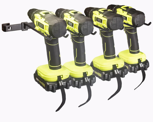 KINOMI Power Tool Holder Drill Holder, Distance between Hooks Adjustable, Drill Tool Storage Rack Organizer Metallic Tool Hanger Shelf for Garages, Tool Sheds, Basements, Gardens, Art and Craft Rooms