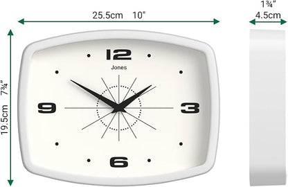 JONES CLOCKS® Movie Wall Clock | Retro Rectangular Clock | 10 inch | White | - Image 4