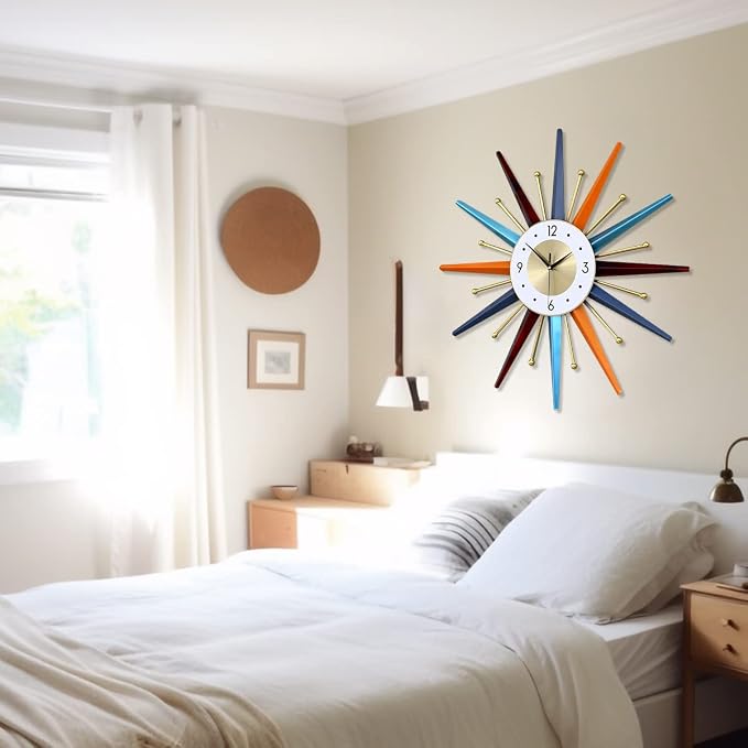 Large Wall Clock 22 Inch Modern Wall Clock Starburst Mid-Century Modern Decor - Image 6