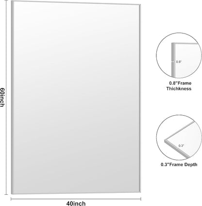 KOCUUY Silver Bathroom Mirror, HD Tempered Glass, Anti-Rust Brushed Silver Frame - Image 9