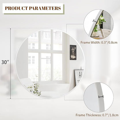 BEAUTYPEAK 30 Inch Round Mirror, Metal Frame Circle Mirror, Wall Mounted - Image 4