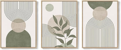 Framed Sage Green Boho Wall Art Bedroom, 3 Piece Beige Bohemian Canvas - Image 9