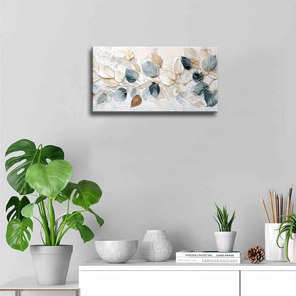 Large Living Eucalyptus Leaf Canvas Wall Art Teal White Botanical Abstract - Image 5