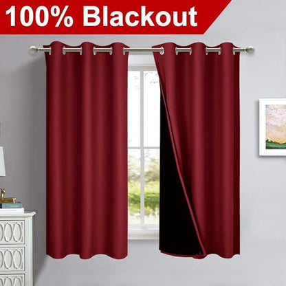 NICETOWN 100% Blackout Curtains 54 inches Long, Burgundy Red, 1 Pair, 42 inches - Image 2