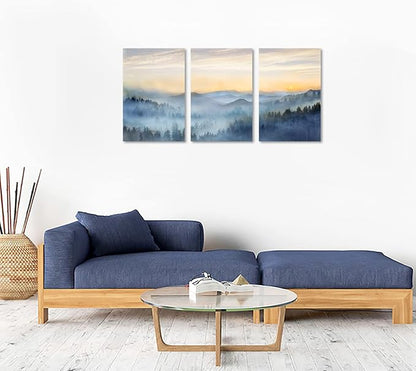 Wall Decor for Bedroom 3 Panel Sunrise Misty Forest Print Picture Paintings - Image 4