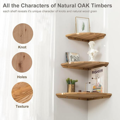 Corner Shelf, 12inch Solid Oak Wood Floating Corner Shelves Wall Mount Round - Image 7