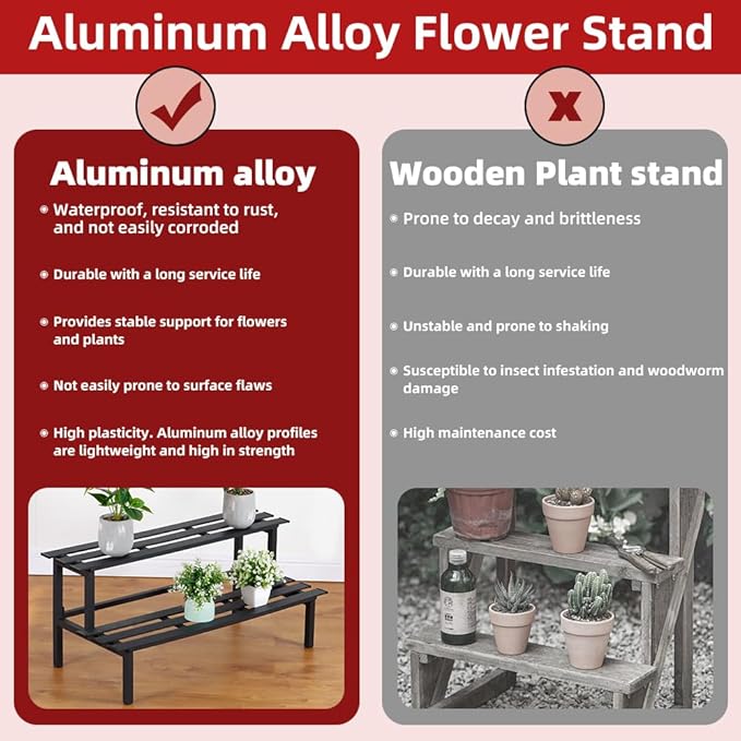 Sturdy 2-Tier Metal Plant Stand for Outdoor & Indoor, Decorative Planter Display Shelf Unit for Garden Patio Balcony Living Room