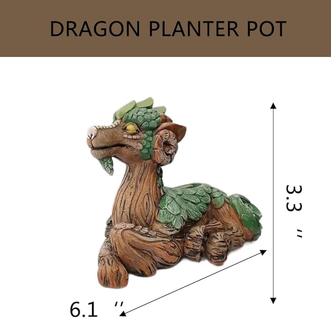 Funny Dragon Planter, Resin Animal Planter, Dragon Statue Outdoor, Dragon Figurines, Unique Succulent Pots with Drainage Hole, Dragon Yard Decor for Outside Lawn Patio Patio Yard Ornament Gifts (B)