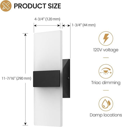 12 Inch Modern Black LED Wall Sconce, Indoor Dimmable Wall Lights, 12W - Image 6