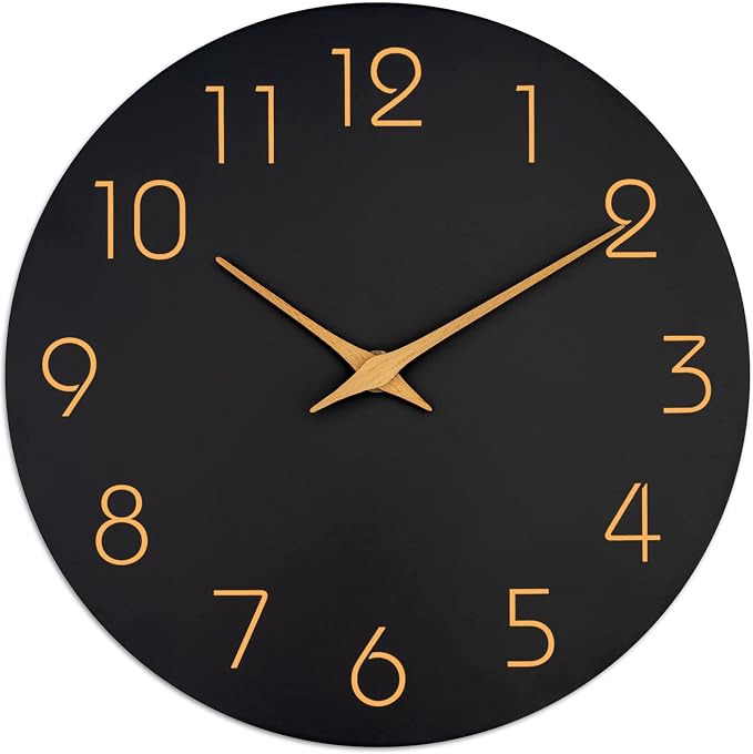Mosewa Wall Clock Battery Operated 10 Inch Black Silent Non Ticking Simple by MOSEWAWALLCLOCK