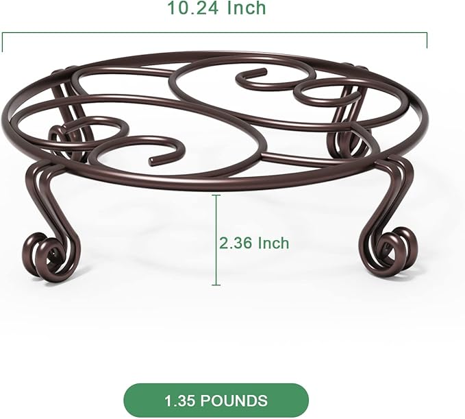 Yimobra 2 Pack Plant Stand for Flower Pot Heavy Duty Potted Holder Indoor Outdoor Metal Rustproof Iron Garden Container Round Supports Rack for Planter Bronze, Brown,10.2 Inches