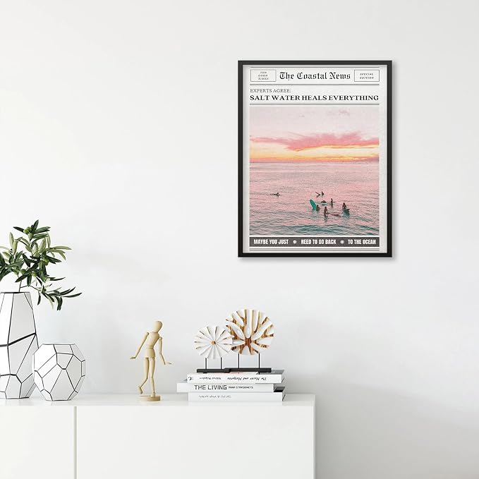 Pink Beach Newspaper Posters Vintage Fashion Coastal Girl Surf Wall Art 16X24 - Image 4
