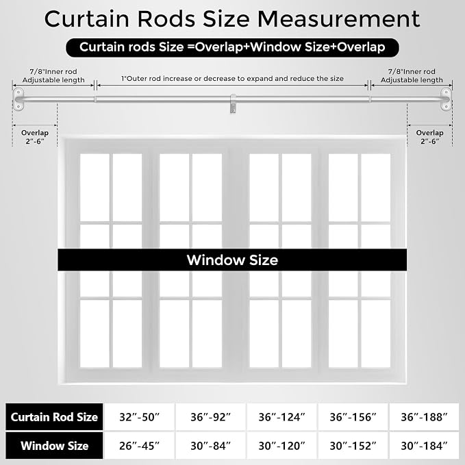 2 Pack Curtain Rods 36-88 Inch, 1 Inch Adjustable Heavy Duty Room Darkening - Image 8