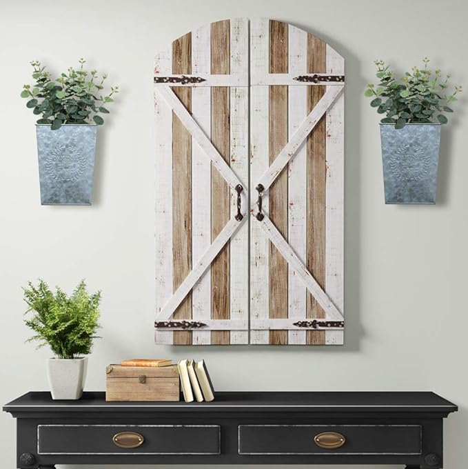 LESEN Galvanized Metal Wall Planter,Farmhouse Wall Decor Hanging Wall Vase Pocket Planters Flowers Holder Country Rustic Home Wall Decor,Set of 2