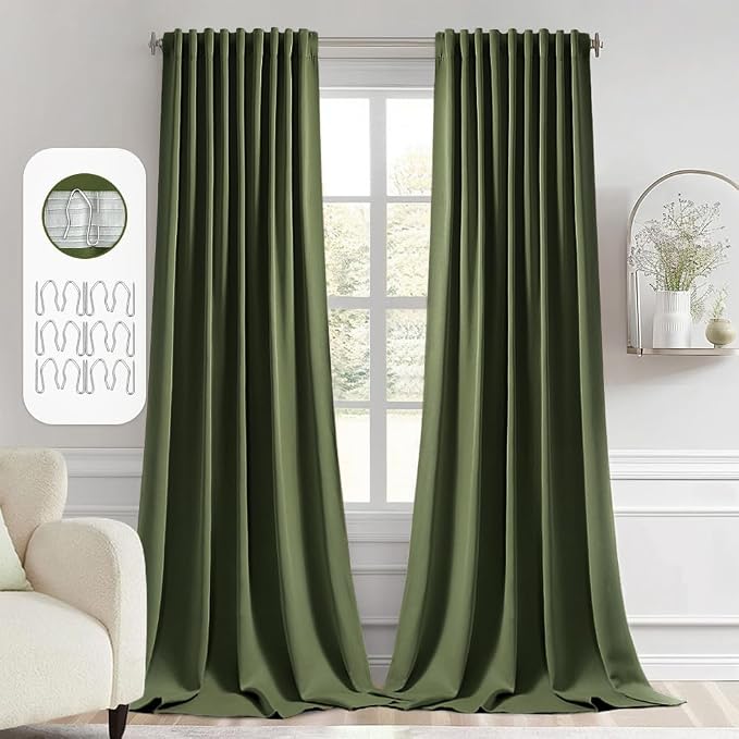 MIULEE Olive Green Back Tab Blackout Curtains 102 Inch Long 2 Panels Set by MIULEE