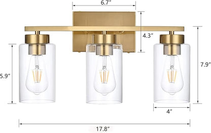 3-Light Bathroom Vanity Light, Modern Brushed Gold Wall Lights - Image 3
