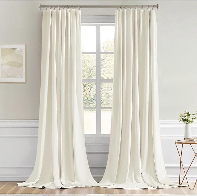 MIULEE Cream Back Tab Blackout Curtains 108 Inch Long 2 Panels Set - Image 9