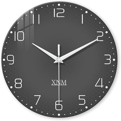 XNM Modern Glass Minimalist Wall Clocks Battery Operated 12 Inch Analog Dark by XNMwallclock