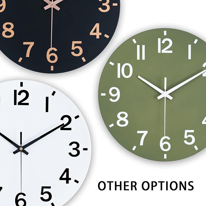 HZDHCLH Wall Clock 10 Inch Silent Non Ticking Wood Battery Operated Green - Image 4