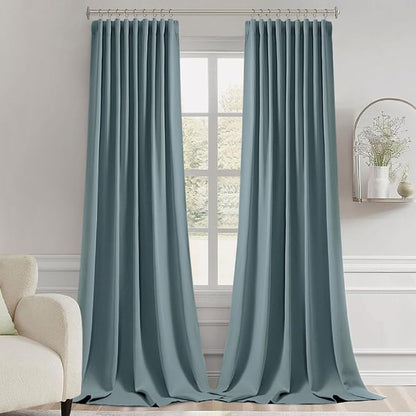 MIULEE Greyish Blue Back Tab Blackout Curtain 96 Inch Long 2 Panels Set - Image 9