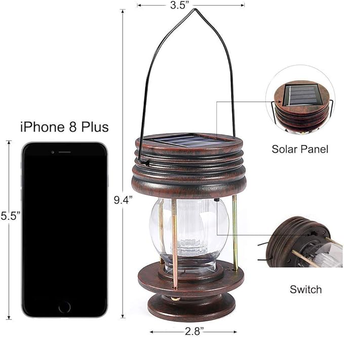 pearlstar Solar Lanterns Outdoor Hanging Solar Lights with Handle for Pathway Yard Patio Garden Decoration, Waterproof Outside Solar Table Lamp,2 Pack 5.5" H (Warm Lights)