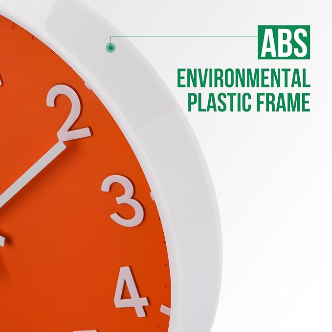 Wall Clock 12 Inch Orange Modern Simple Quartz Decorative Clock Non-Ticking - Image 4