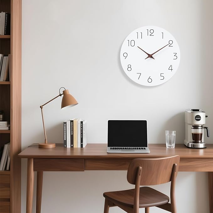 Mosewa Wall Clock 14 Inch White Silent Non Ticking Battery Operated Simple - Image 7