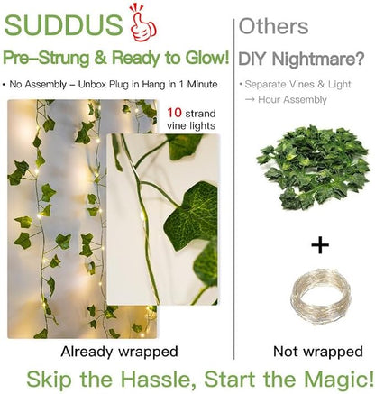 suddus 200 LED Vine with Light Plug in, 6.5ft x 6.5ft Ivy Fairy Curtain Lights - Image 3