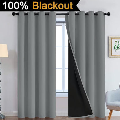 Yakamok Dove Grey 100% Blackout Curtains, Thermal Insulated Total Blackout - Image 2