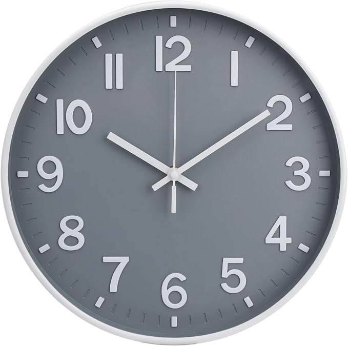 Wall Clock 12 Inch Grey Modern Simple Quartz Decorative Clock Non-Ticking by BAKBRAND