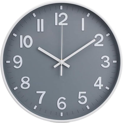 Wall Clock 12 Inch Grey Modern Simple Quartz Decorative Clock Non-Ticking by BAKBRAND