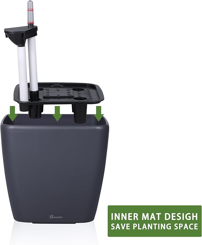 Dexceder 18x17 Self Watering Planter with Wheels Indoor Outdoor, Inner Mat Design, Thickened Large Floor Standing Flower Plant Pot with Water Level Indicator (Slate Gray Matte)