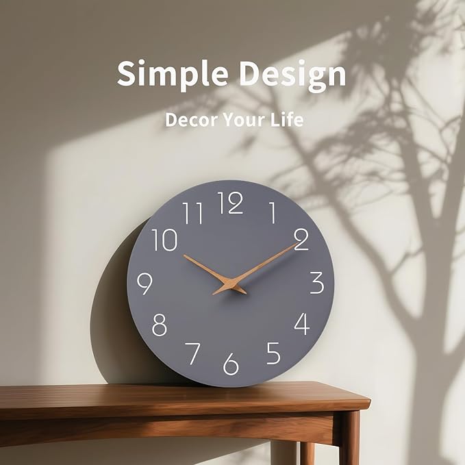 Mosewa Wall Clock 14 Inch Gray Battery Operated Silent Non Ticking Simple - Image 2