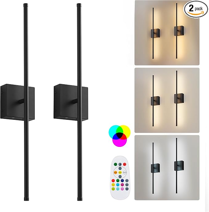 KARTOOSH 24.4 Inch 9 RGB Color Battery Operated Wireless Wall Sconces Set of Two by KARTOOSH