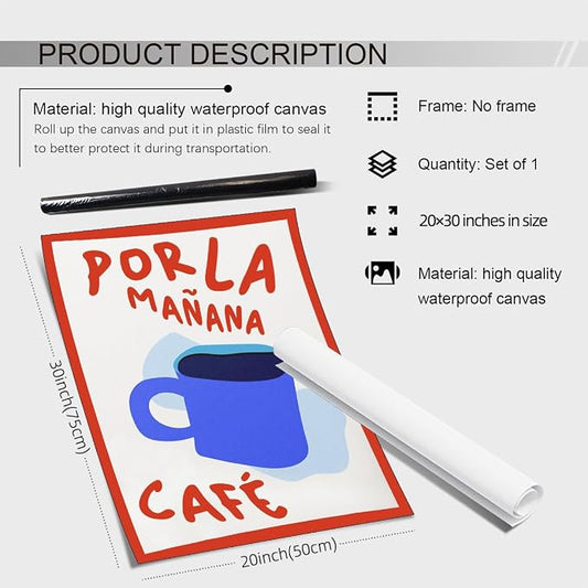 PDFI Kitchen Wall Art Por La Mañana Cafe Print Vintage Coffee Artwork Pictures - Image 2
