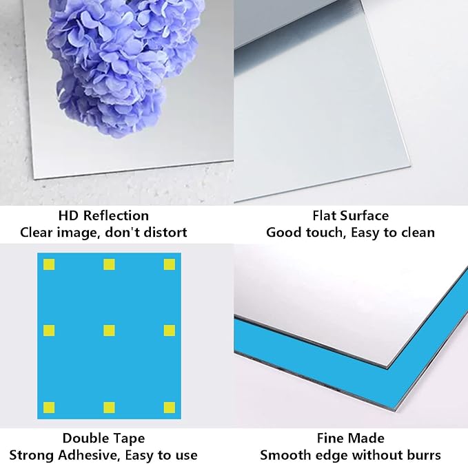 Acrylic Mirror Sheet for Wall, 15.7" x 19.6" Large Rectangular Mirror Tiles - Image 3