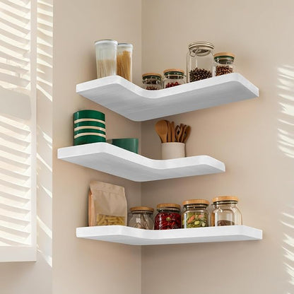 Floating Corner Shelves Set of 3, Solid Wood Picture Wall Shelf, Floating - Image 4