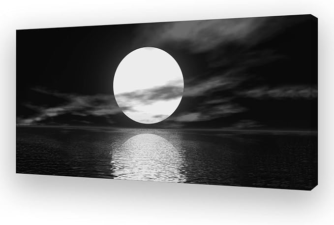Cao Gen Decor Art S06475 Wall Art Canvas Sea White Full Moon in Night Picture by Cao+Gen+Decor+Art
