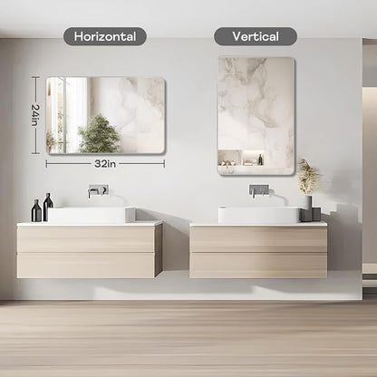 Silver Framed Bathroom Mirror, Brushed Nickel Rounded Corner Rectangle Wall - Image 3