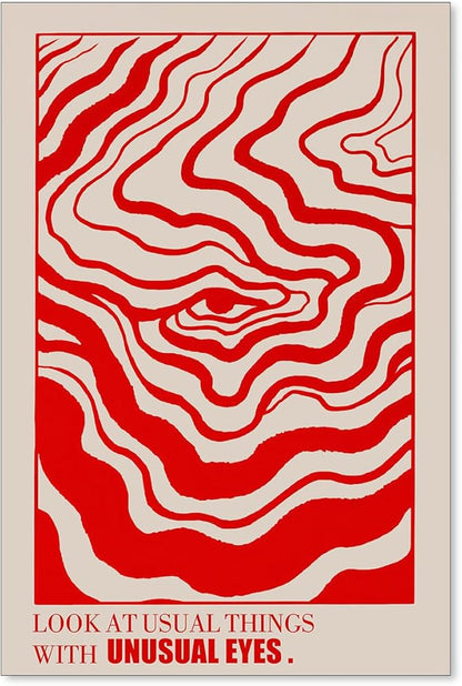 Medpol Retro Red Abstract Eye Canvas Wall Art Vintage Hippie Trippy Poster by Medpol