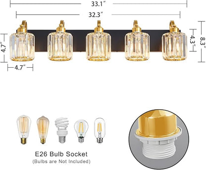 Black Gold Crystal Vanity Light Over Mirror 5 Lights Bathroom Wall Lighting - Image 4
