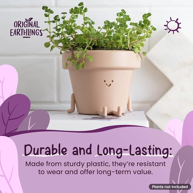 Original Earthlings Legs Out Pot - 3.5 Inch Cute Plant Pot - Plastic Funny Planter with Drainage - Unique Cactus Plant Lover Gift - Small Succulent Face Flower Pot - Cute Plant Gifts for Plant Lovers