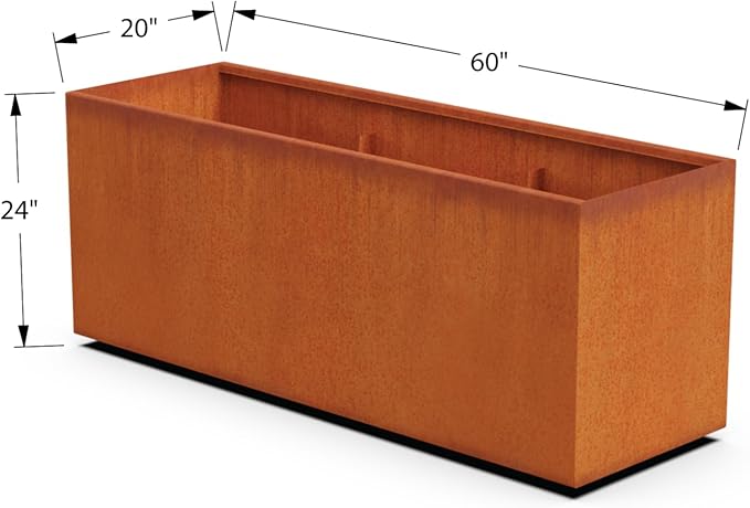 Corten Steel Planter Rectangle Outdoor Metal Garden Box Heavy Duty | Made in USA | Fully Assembled