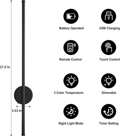 Battery Operated Modern Wall Sconces, Dimmable Wireless Wall Light Set of Two - Image 5