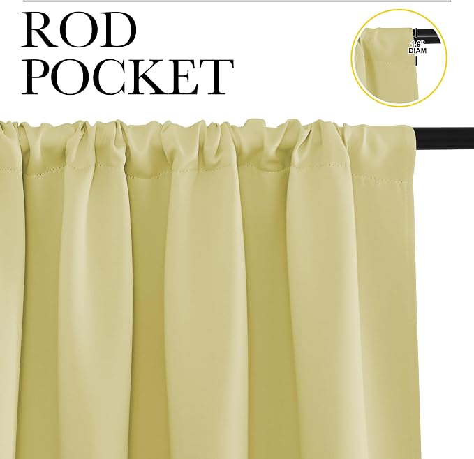 NICETOWN Bedroom Window Curtain Panels, Paler Yellow, 2 Panels, 62 in x 72 in - Image 2
