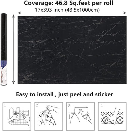 Arthome Black Marble, 17x393 Inches Peel and Stick Wallpaper, Marble Contact - Image 7